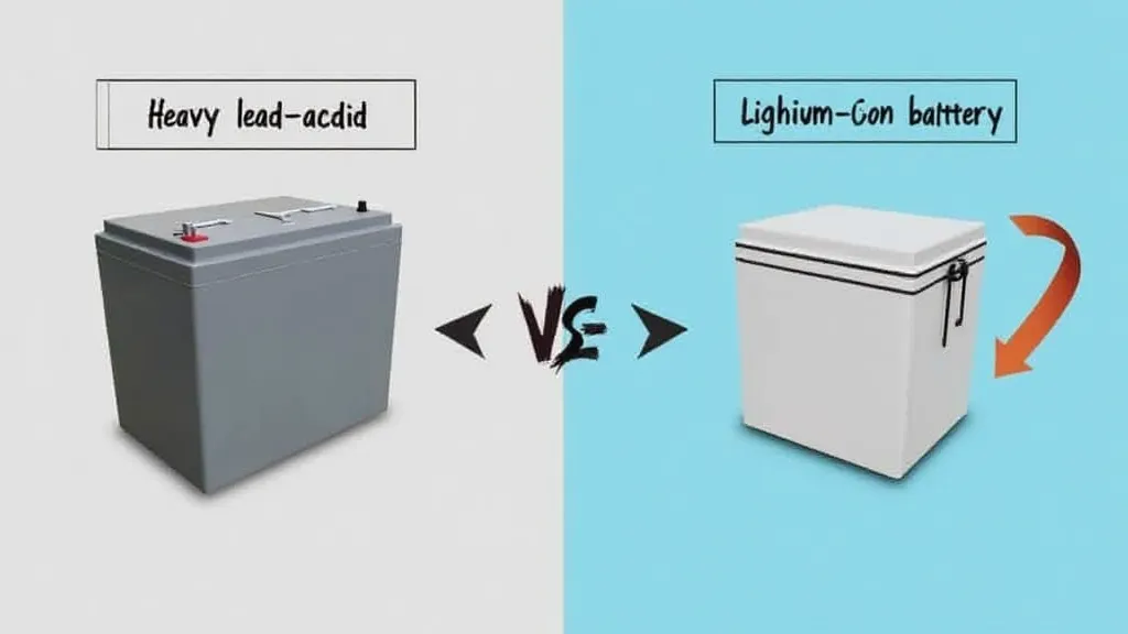 Comparison of the weight difference between a lead-acid and lithium-ion battery.