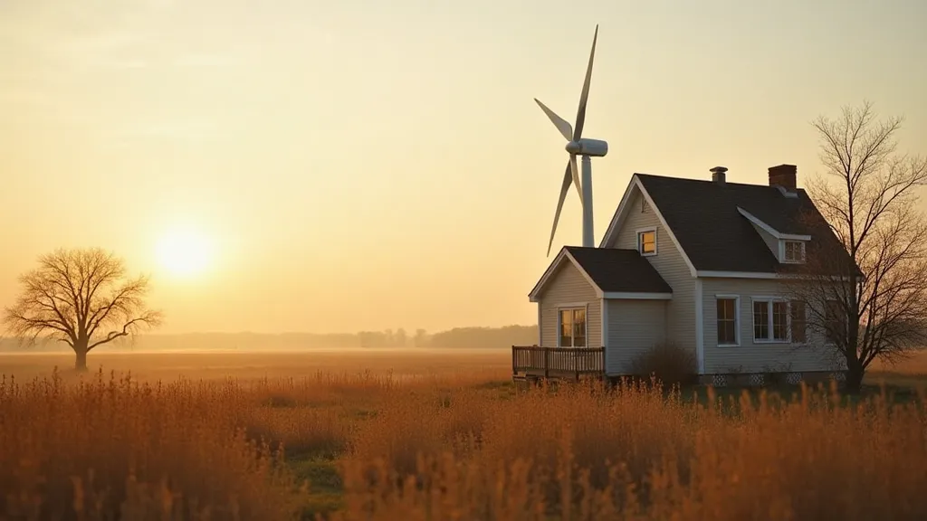 Farmhouse with wind turbine