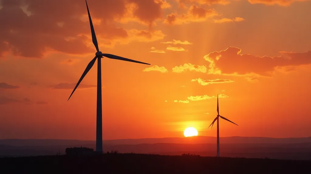 Horizontal Axis Wind Turbine against sunset
