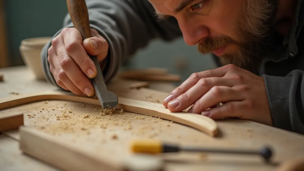Craftsman shaping a wooden wind turbine blade